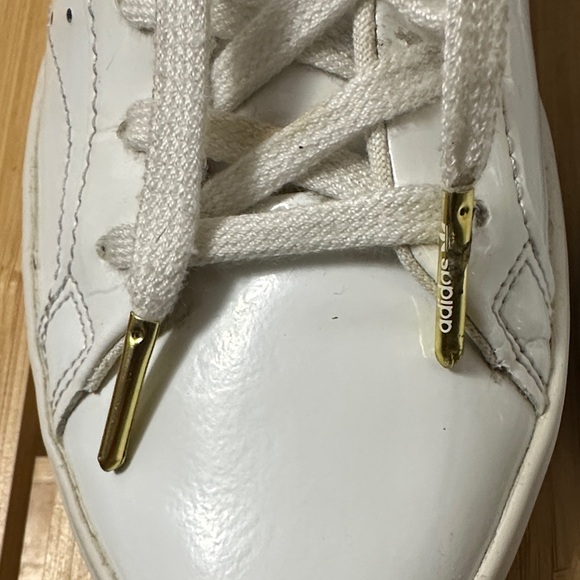 adidas Women's White Patent Sneakers with Gold Accents - Picture 5 of 12